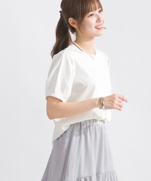 PICCIN（ピッチン）の「タックスリーブカットソー（Tシャツ/カットソー・レディース・オフホワイト/ブラック・M）」の6枚目の写真