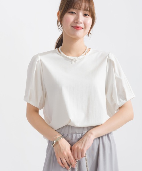 PICCIN（ピッチン）の「タックスリーブカットソー（Tシャツ/カットソー・レディース・オフホワイト/ブラック・M）」の3枚目の写真