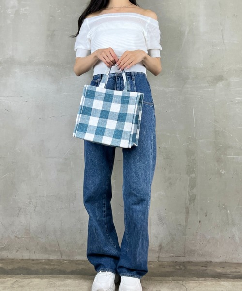 Loco Ocean（ロコオーシャン）の「【ブロックチェック】マチあり ナチュラルバッグ /  ハンドバッグ（トートバッグ・レディース・ブラック/ネイビー/レッド・ONE SIZE）」の7枚目の写真