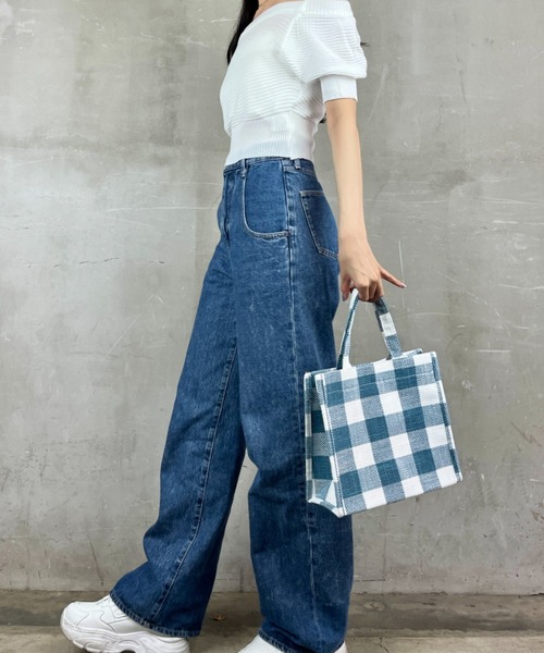 Loco Ocean（ロコオーシャン）の「【ブロックチェック】マチあり ナチュラルバッグ /  ハンドバッグ（トートバッグ・レディース・ブラック/ネイビー/レッド・ONE SIZE）」の9枚目の写真