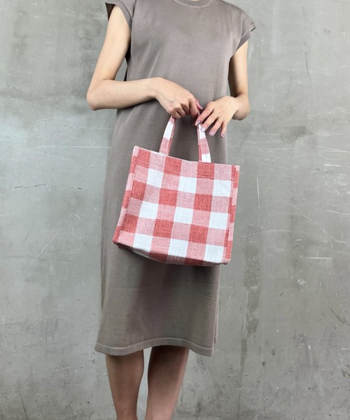 Loco Ocean（ロコオーシャン）の「【ブロックチェック】マチあり ナチュラルバッグ /  ハンドバッグ（トートバッグ・レディース・ブラック/ネイビー/レッド・ONE SIZE）」の4枚目の写真