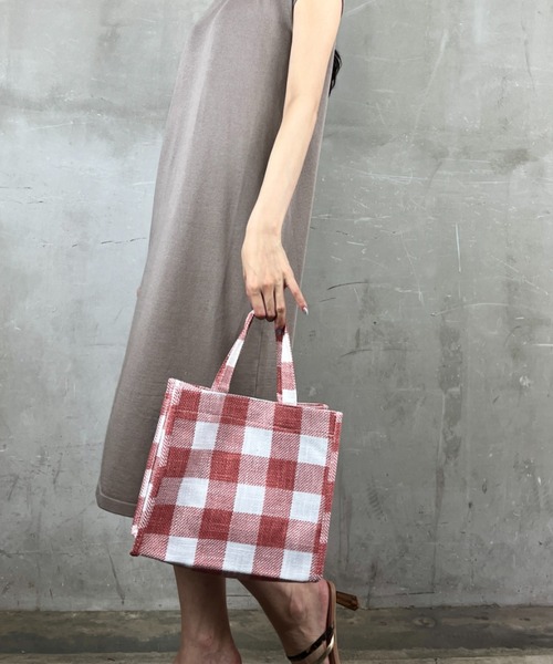 Loco Ocean（ロコオーシャン）の「【ブロックチェック】マチあり ナチュラルバッグ /  ハンドバッグ（トートバッグ・レディース・ブラック/ネイビー/レッド・ONE SIZE）」の5枚目の写真