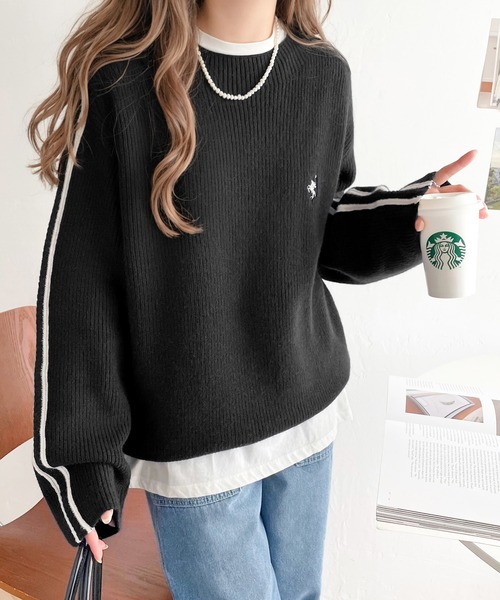 ヴィンテージ チェック 切り替え ワンポイントロゴ 刺繍 レトロ ニットセーター ヴィンテージ チェック 切り替え ワンポイントロゴ 刺繍 レトロ ニット