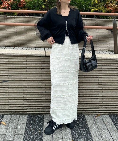 y/m by misato（イムバイミサト）の「フロントジップジャガードナロ－スカート（スカート・レディース・アイボリー/ブラック・FREE）」の3枚目の写真