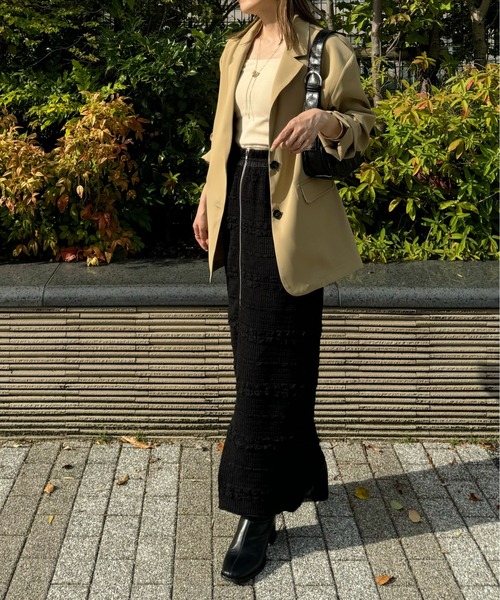 y/m by misato（イムバイミサト）の「フロントジップジャガードナロ－スカート（スカート・レディース・アイボリー/ブラック・FREE）」の18枚目の写真