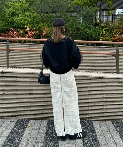 y/m by misato（イムバイミサト）の「フロントジップジャガードナロ－スカート（スカート・レディース・アイボリー/ブラック・FREE）」の11枚目の写真