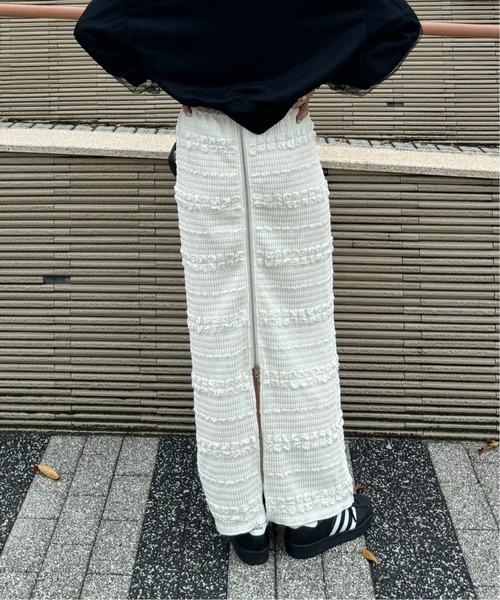 y/m by misato（イムバイミサト）の「フロントジップジャガードナロ－スカート（スカート・レディース・アイボリー/ブラック・FREE）」の7枚目の写真
