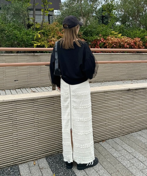 y/m by misato（イムバイミサト）の「フロントジップジャガードナロ－スカート（スカート・レディース・アイボリー/ブラック・FREE）」の9枚目の写真