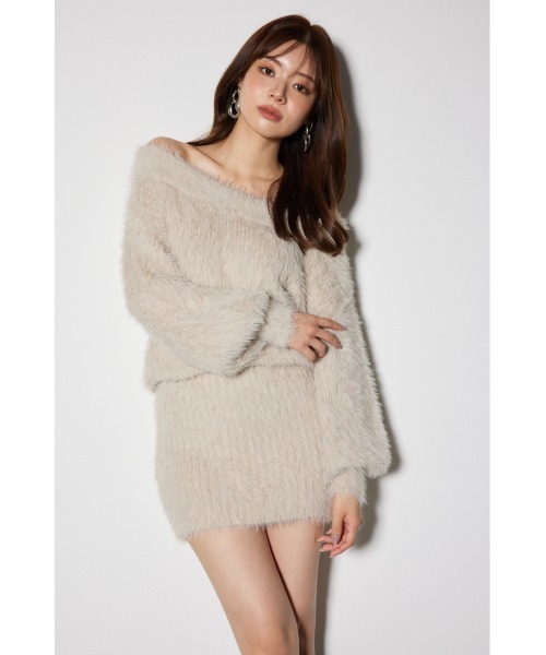 rienda（リエンダ）の「オフショルシャギーミニニットワンピース 秋服 冬服（ワンピース・レディース・ベージュ/ブラック/ライトピンク/ホワイト/ライトグレー・FREE）」の11枚目の写真