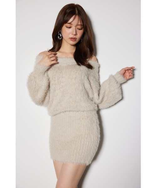 rienda（リエンダ）の「オフショルシャギーミニニットワンピース 秋服 冬服（ワンピース・レディース・ベージュ/ブラック/ライトピンク/ホワイト/ライトグレー・FREE）」の12枚目の写真