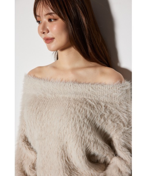 rienda（リエンダ）の「オフショルシャギーミニニットワンピース 秋服 冬服（ワンピース・レディース・ベージュ/ブラック/ライトピンク/ホワイト/ライトグレー・FREE）」の18枚目の写真