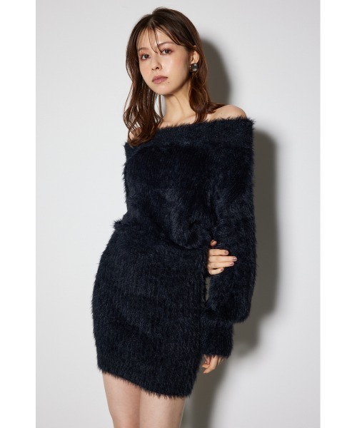 rienda（リエンダ）の「オフショルシャギーミニニットワンピース 秋服 冬服（ワンピース・レディース・ベージュ/ブラック/ライトピンク/ホワイト/ライトグレー・FREE）」の22枚目の写真