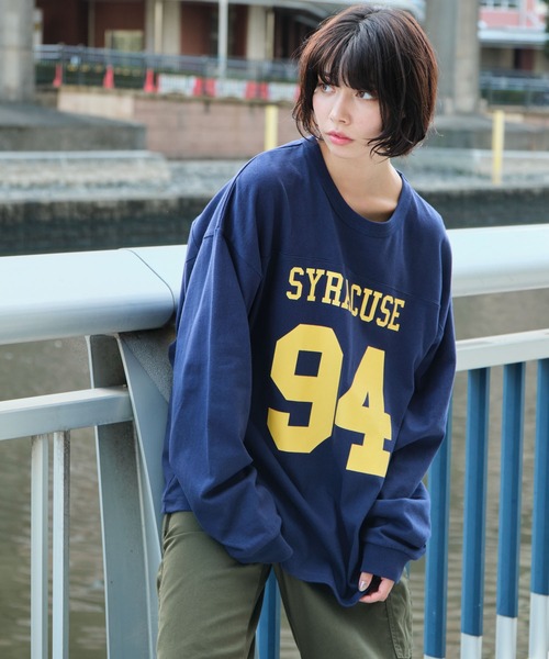 WEGO(ウィゴー)の「WEGO/ナンバリングフットボールBIGロン T(Tシャツ/カットソー・メンズ・ネイビー/オフホワイト/ダークグリーン・MEDIUM/LARGE)」の9枚目の写真
