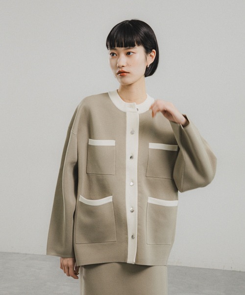 Ｏ０U　オー・ゼロ・ユー　　４ポケットカーディガン　ベージュ O0u（オーゼロユー）の「【figurey knit】4ポケットカーディガン