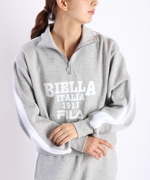 トレーナー スウェット FILA レディース 裏起毛 ハーフジッププルオーバー クロップド丈 レディース FILA トレーナー スウェット レディース 裏起毛 ハーフジップ