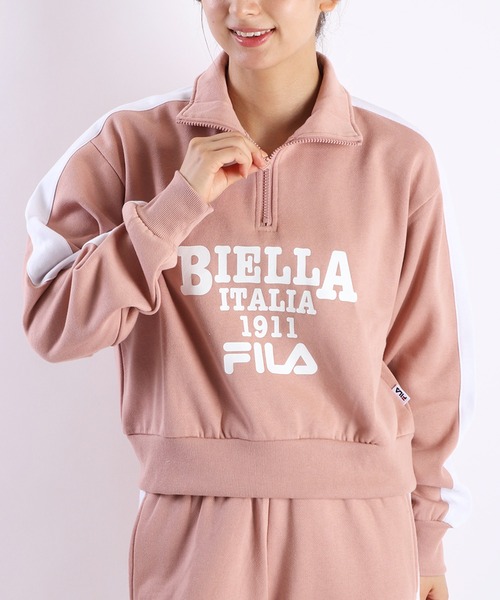 トレーナー スウェット FILA レディース 裏起毛 ハーフジッププルオーバー クロップド丈 レディース FILA トレーナー スウェット レディース 裏起毛 ハーフジップ
