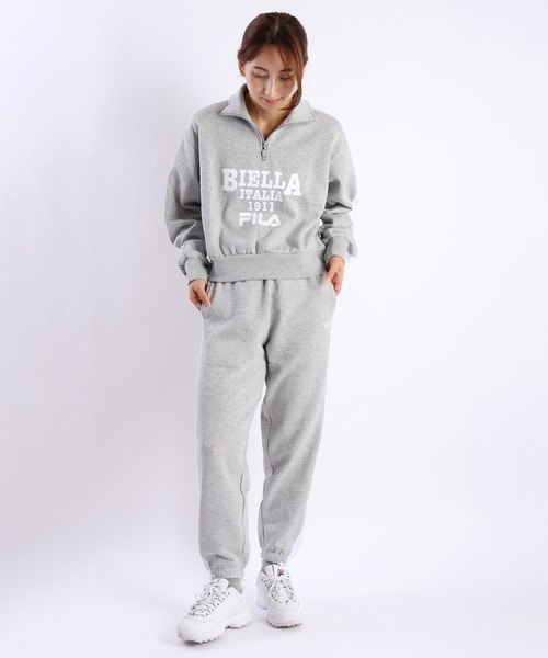 セール】FILA レディース 裏起毛 ハーフジッププルオーバー クロップド