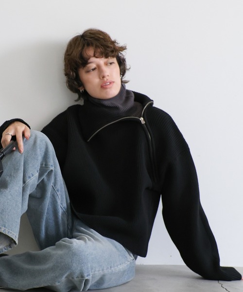 セール】アシメジップニットトップス（ニット/セーター）｜select MOCA