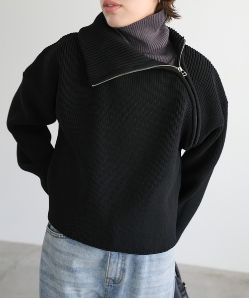select MOCA（セレクトモカ）の「アシメジップニットトップス（ニット/セーター・レディース・ブラウン/アイボリー/ブラック・FREE）」の14枚目の写真
