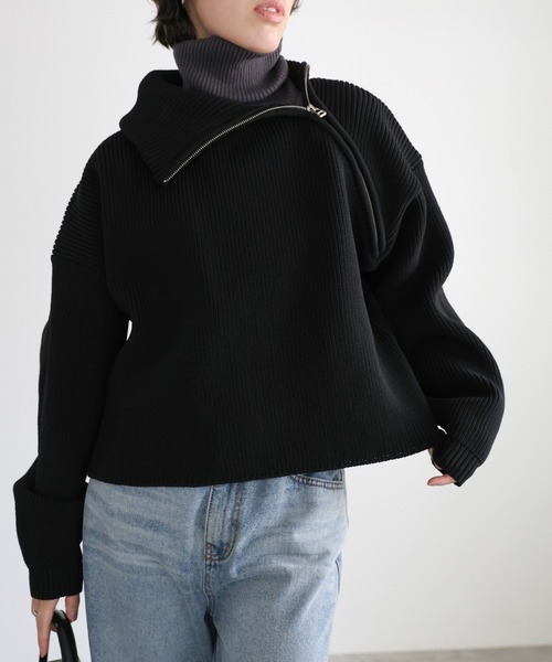 select MOCA（セレクトモカ）の「アシメジップニットトップス（ニット/セーター・レディース・ブラウン/アイボリー/ブラック・FREE）」の10枚目の写真