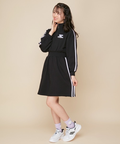 JENNI love（ジェニィラブ）の「【コットン100％】ダブルラインハーフZIPワンピ（ワンピース・キッズ・グレー/ブラック・130cm/140cm/150cm/160cm）」の6枚目の写真