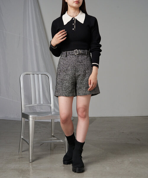 RAY CASSIN（レイカズン）の「【5色展開】配色ポロパフニット（ニット/セーター・レディース・アイボリー/ブラック系その他2/レッド系その他2/グレー系その他2/ブラウン系その他2・FREE）」の7枚目の写真