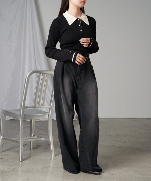 RAY CASSIN（レイカズン）の「【5色展開】配色ポロパフニット（ニット/セーター・レディース・アイボリー/ブラック系その他2/レッド系その他2/グレー系その他2/ブラウン系その他2・FREE）」の12枚目の写真