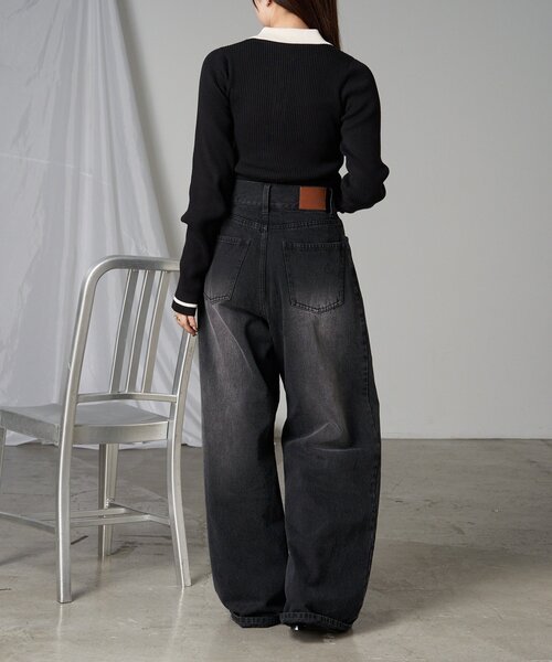 RAY CASSIN（レイカズン）の「【5色展開】配色ポロパフニット（ニット/セーター・レディース・アイボリー/ブラック系その他2/レッド系その他2/グレー系その他2/ブラウン系その他2・FREE）」の13枚目の写真