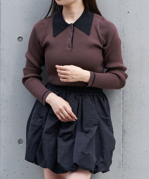 RAY CASSIN（レイカズン）の「【5色展開】配色ポロパフニット（ニット/セーター・レディース・アイボリー/ブラック系その他2/レッド系その他2/グレー系その他2/ブラウン系その他2・FREE）」の19枚目の写真