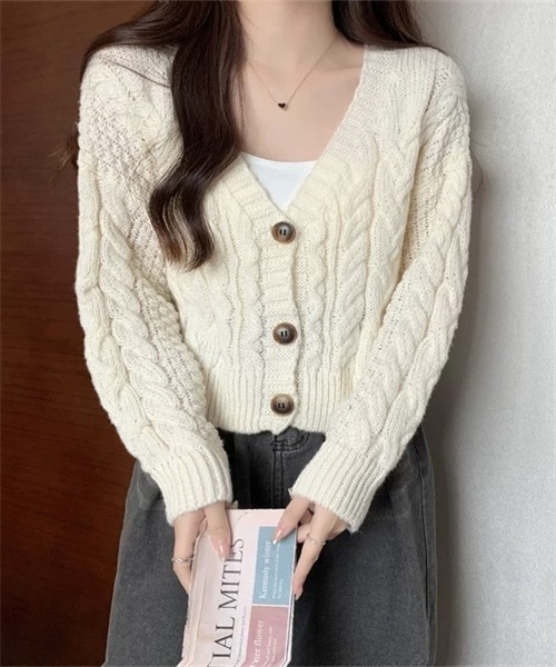 セール】短丈ケーブルニットカーディガン（カーディガン/ボレロ