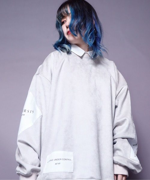 AFYFSWEADE PATCH CREW2/ビッグシルエット スウェードパッチクルーネック