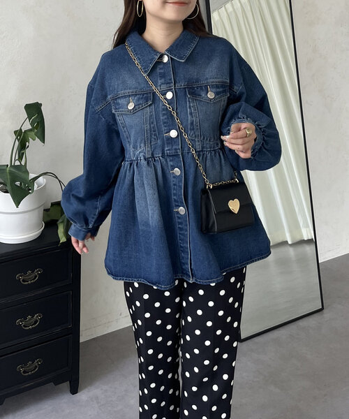 セール】オーバーサイズギャザーペプラムデニムジャケット