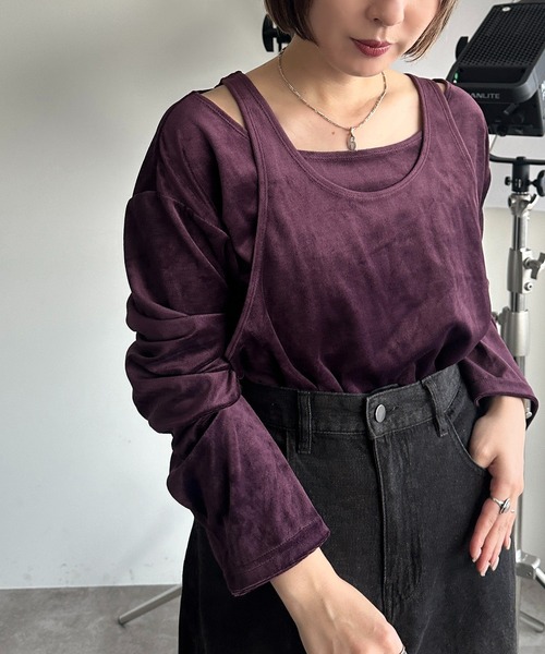 apres jour mignon(アプレジュールミニョン)の「ベロアレイヤードトップス【ZOZOTOWN限定アイテム】(Tシャツ/カットソー・レディース・ダークグリーン/ブラック/ベージュ/パープル・フリー/X-LARGE)」の4枚目の写真