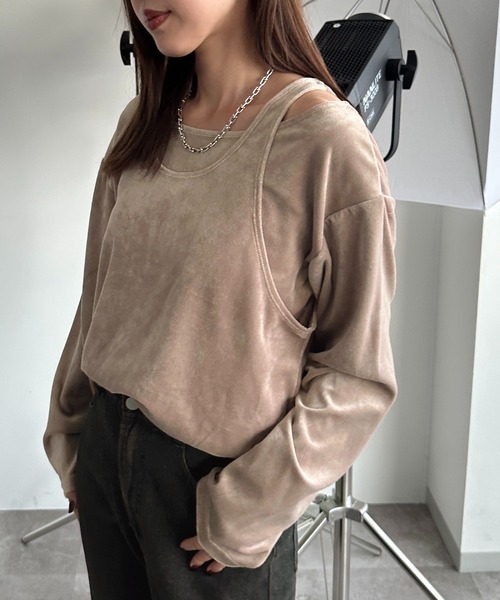 apres jour mignon(アプレジュールミニョン)の「ベロアレイヤードトップス【ZOZOTOWN限定アイテム】(Tシャツ/カットソー・レディース・ダークグリーン/ブラック/ベージュ/パープル・フリー/X-LARGE)」の12枚目の写真