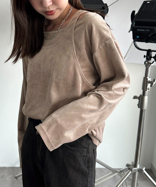 apres jour mignon(アプレジュールミニョン)の「ベロアレイヤードトップス【ZOZOTOWN限定アイテム】(Tシャツ/カットソー・レディース・ダークグリーン/ブラック/ベージュ/パープル・フリー/X-LARGE)」の13枚目の写真