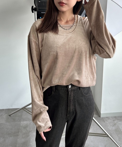 apres jour mignon(アプレジュールミニョン)の「ベロアレイヤードトップス【ZOZOTOWN限定アイテム】(Tシャツ/カットソー・レディース・ダークグリーン/ブラック/ベージュ/パープル・フリー/X-LARGE)」の14枚目の写真