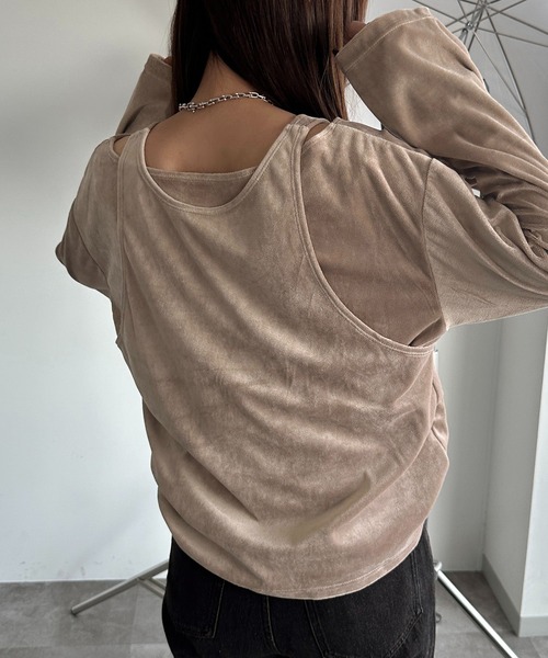 apres jour mignon(アプレジュールミニョン)の「ベロアレイヤードトップス【ZOZOTOWN限定アイテム】(Tシャツ/カットソー・レディース・ダークグリーン/ブラック/ベージュ/パープル・フリー/X-LARGE)」の15枚目の写真