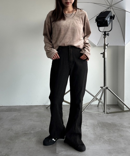 apres jour mignon(アプレジュールミニョン)の「ベロアレイヤードトップス【ZOZOTOWN限定アイテム】(Tシャツ/カットソー・レディース・ダークグリーン/ブラック/ベージュ/パープル・フリー/X-LARGE)」の16枚目の写真