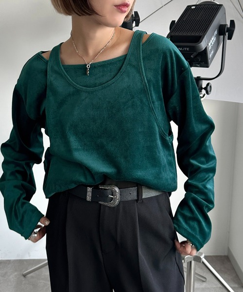 apres jour mignon(アプレジュールミニョン)の「ベロアレイヤードトップス【ZOZOTOWN限定アイテム】(Tシャツ/カットソー・レディース・ダークグリーン/ブラック/ベージュ/パープル・フリー/X-LARGE)」の19枚目の写真