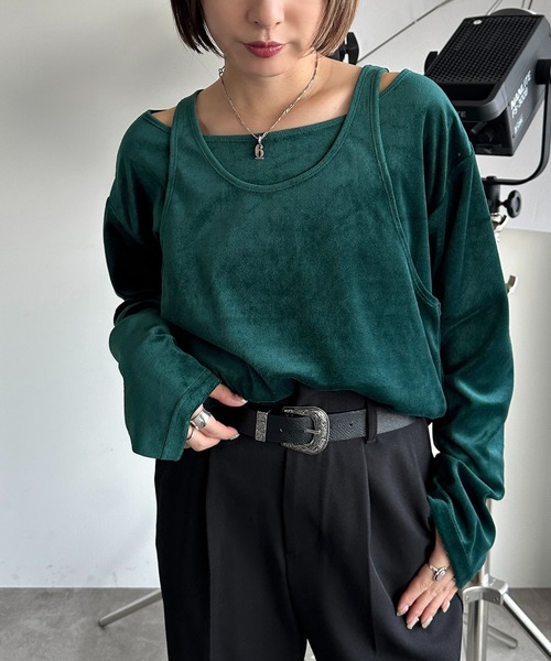 apres jour mignon(アプレジュールミニョン)の「ベロアレイヤードトップス【ZOZOTOWN限定アイテム】(Tシャツ/カットソー・レディース・ダークグリーン/ブラック/ベージュ/パープル・フリー/X-LARGE)」の20枚目の写真