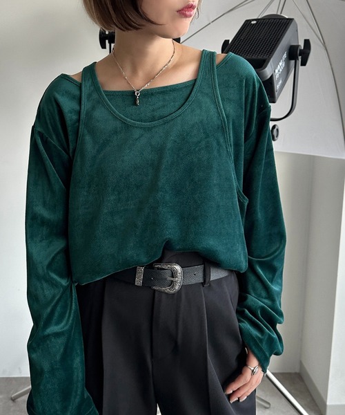 apres jour mignon(アプレジュールミニョン)の「ベロアレイヤードトップス【ZOZOTOWN限定アイテム】(Tシャツ/カットソー・レディース・ダークグリーン/ブラック/ベージュ/パープル・フリー/X-LARGE)」の21枚目の写真