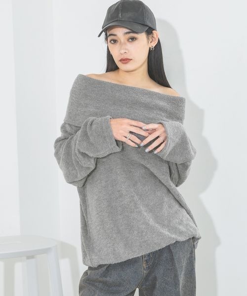 JEANASIS 2WAY ブークレオフショルプルオーバー グレー JEANASIS（ジーナシス）の「2WAYブークレオフショルプルオーバー