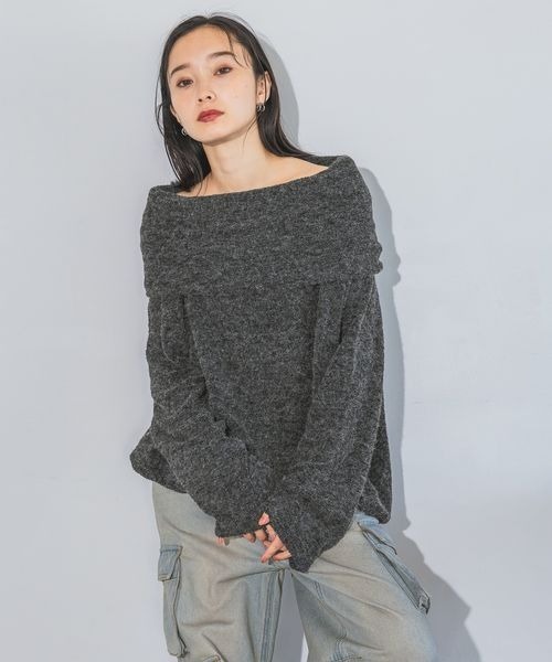 JEANASIS 2WAY ブークレオフショルプルオーバー グレー JEANASIS（ジーナシス）の「2WAYブークレオフショルプルオーバー