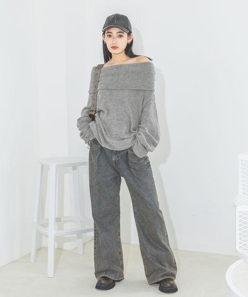 JEANASIS 2WAY ブークレオフショルプルオーバー グレー セール】2WAYブークレオフショルプルオーバー/234325（Tシャツ