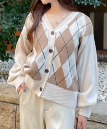 アーガイル柄カーディガン [大人 カジュアル 着回し力抜群]≪再入荷≫