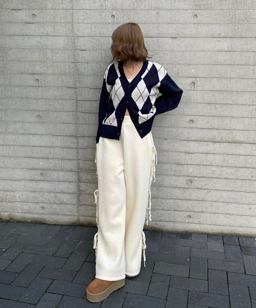 clear（クリア）の「アーガイル柄カーディガン [大人 カジュアル 着回し力抜群]≪再入荷≫（カーディガン/ボレロ・レディース・アイボリー/ネイビー/ベージュ・F）」の7枚目の写真