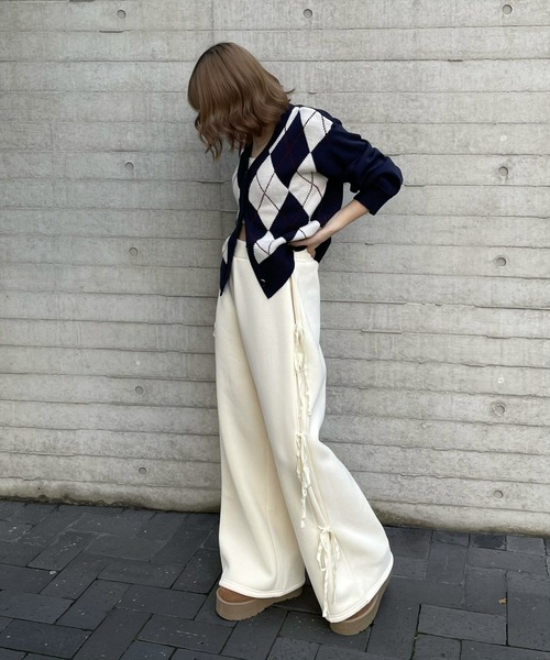 clear（クリア）の「アーガイル柄カーディガン [大人 カジュアル 着回し力抜群]≪再入荷≫（カーディガン/ボレロ・レディース・アイボリー/ネイビー/ベージュ・F）」の8枚目の写真