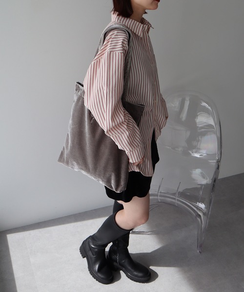 earth music&ecology（アースミュージックアンドエコロジー）の「ベロアトートバッグ（トートバッグ・レディース・グレー/ピンク/アイボリー・FREE）」の9枚目の写真