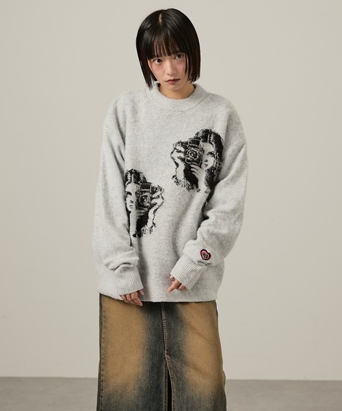 Snap club(スナップクラブ)の「【Snap club】モヘアライクグラフィックニット(ニット/セーター・レディース・グレー系1/ブラック/アッシュグレー/グレー系/パープル系/ライトブルー・M/L)」の14枚目の写真