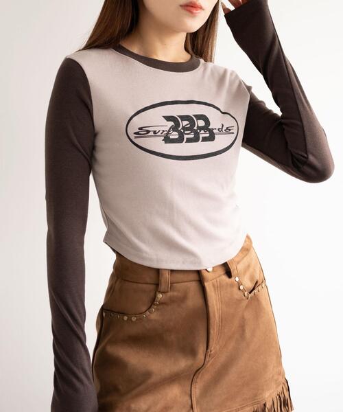 dispark(ディスパーク)の「DISPARK/BBB2トーンカラースリーブトップス(Tシャツ/カットソー・レディース・ネイビー/ブラウン・FREE)」の1枚目の写真